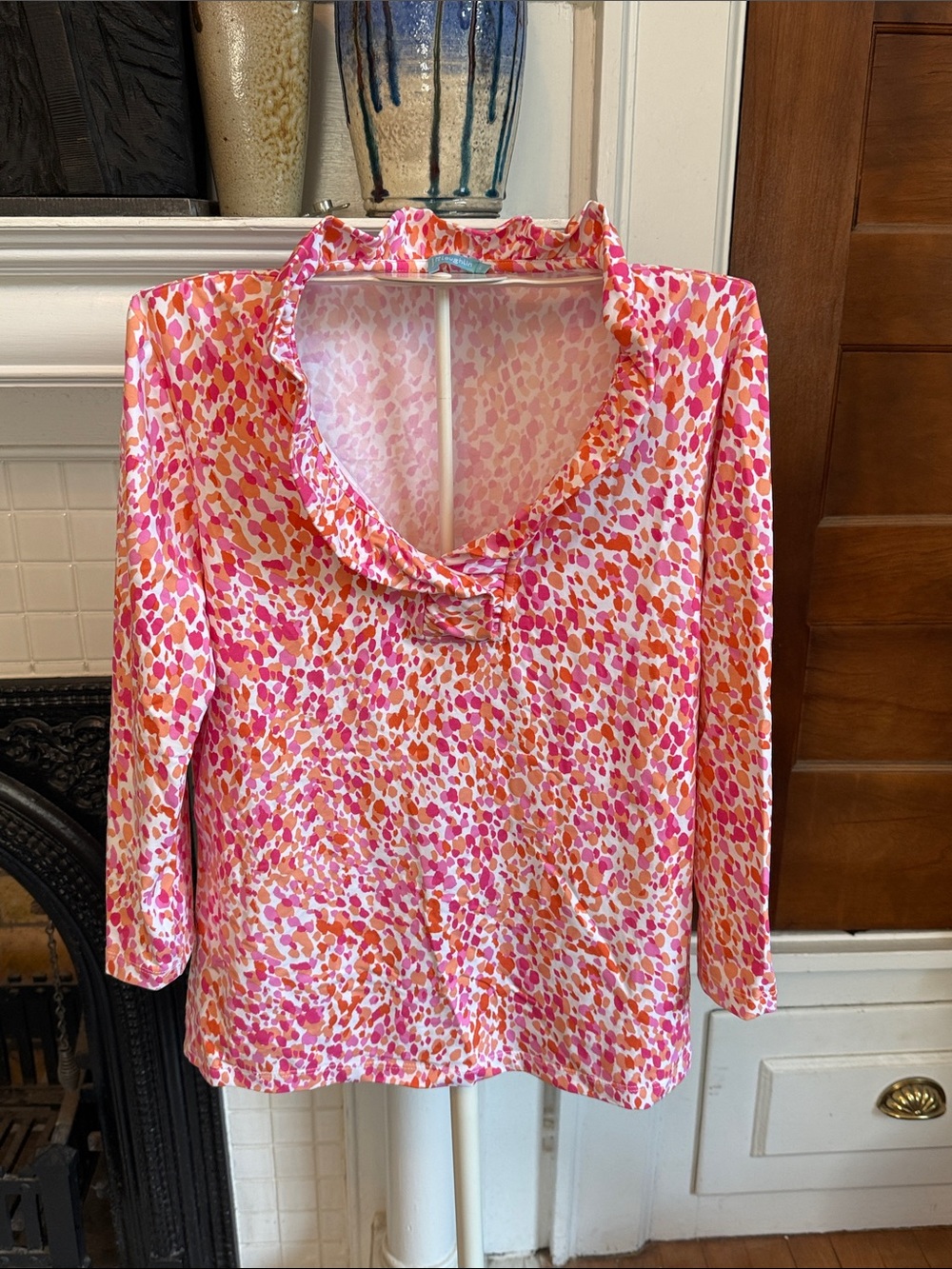 J. McLaughlin Ruffled V-Neck Printed Blouse - worn twice. 148 retail
